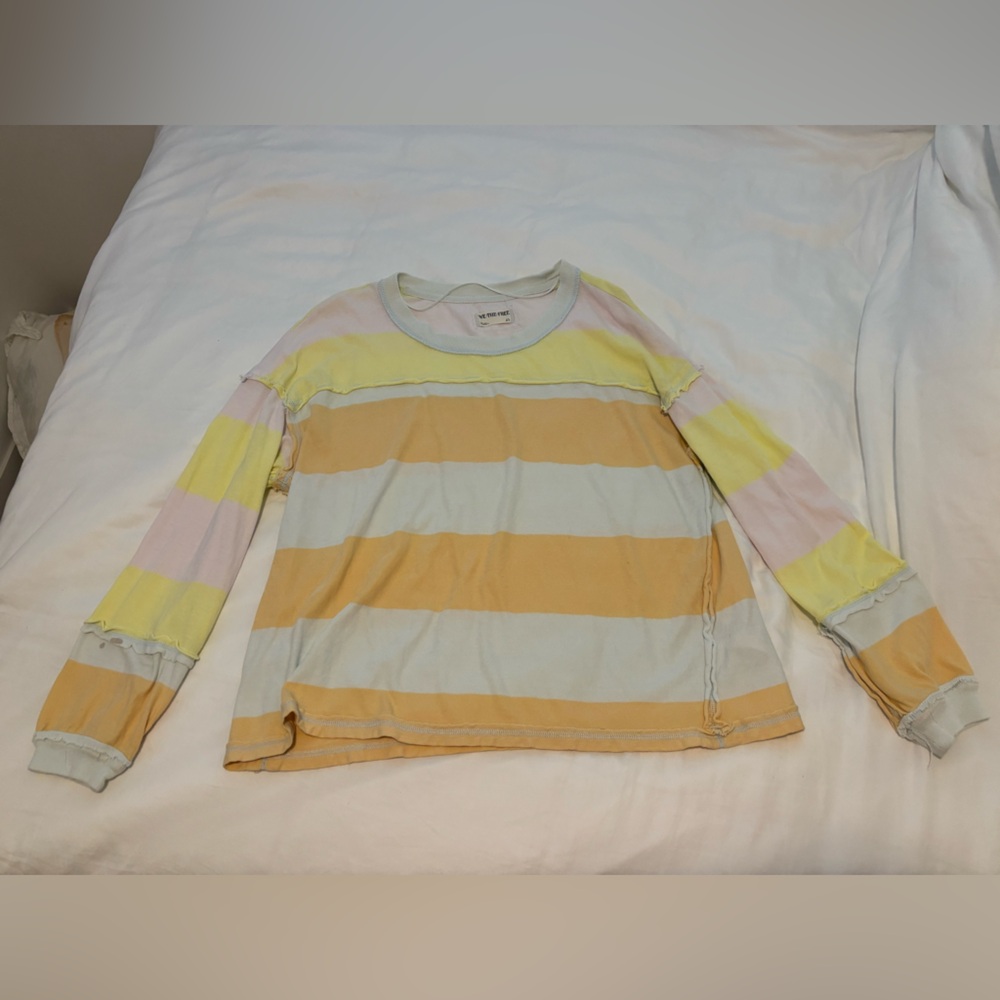 Striped Free People Shirt - Yellow, Pink, and Blue.